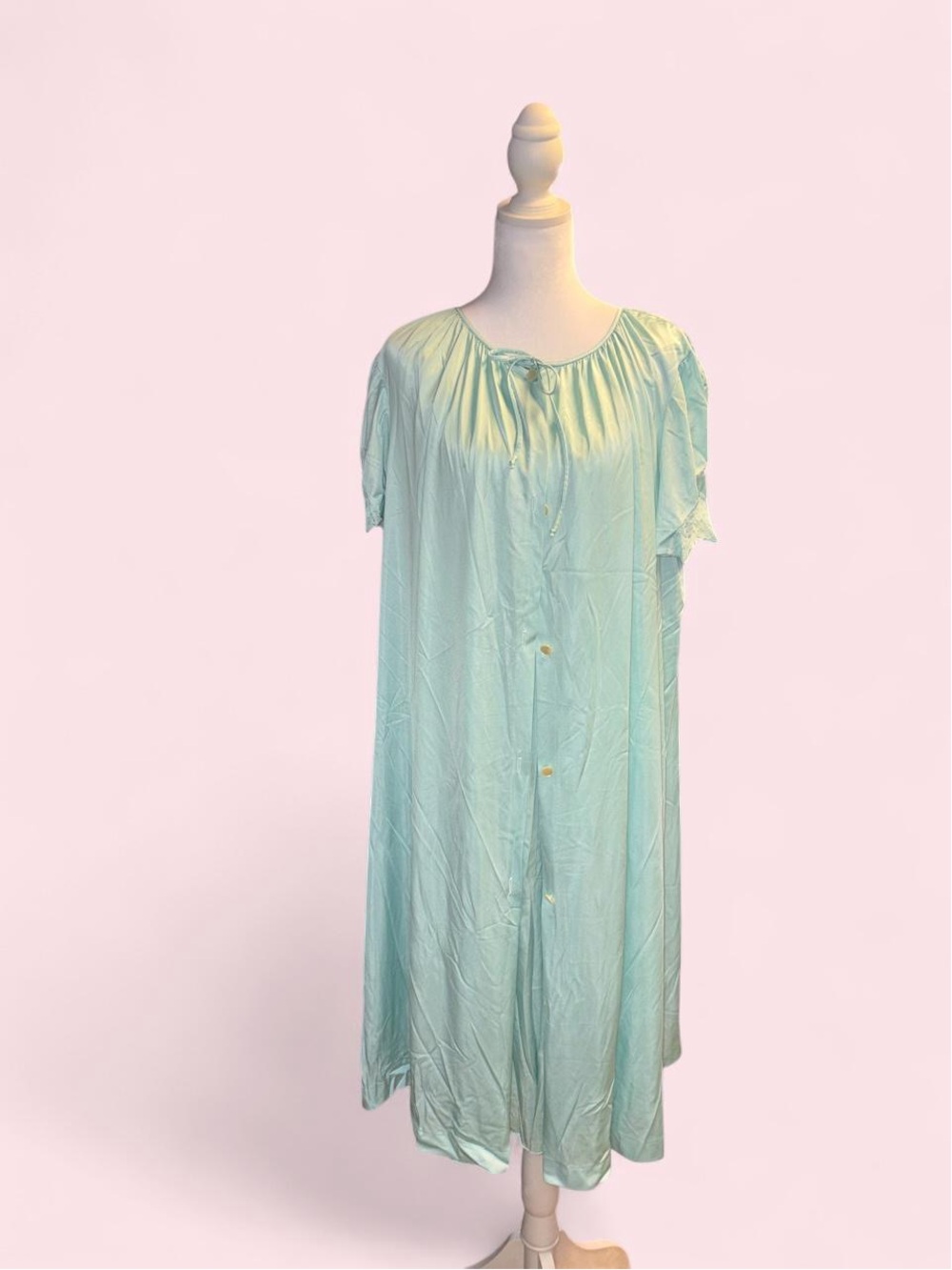 Light Aqua Short-Sleeve Button-Front Nightgown